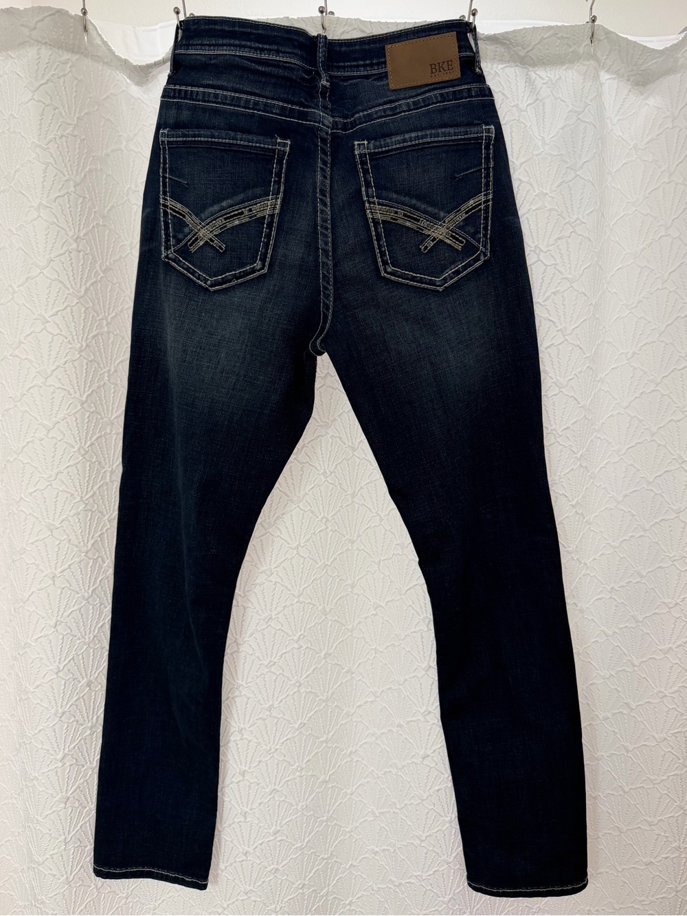 BKE Men’s Dark Blue Slim Straight Jeans with Contrast Stitching